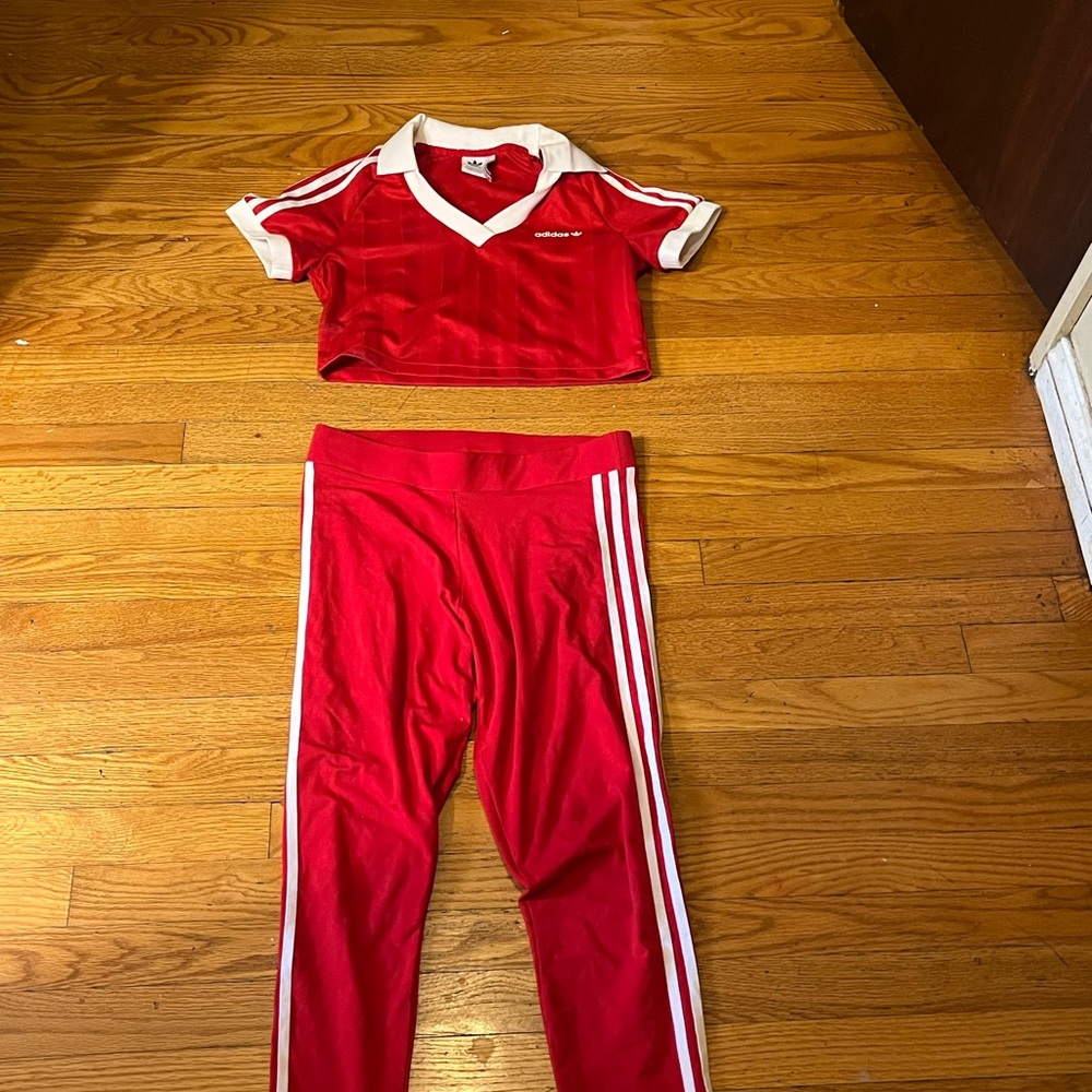 Adidas Red Apparel with White Accents